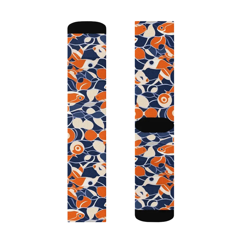 Navy Koi Garden on Socks — Right Sock