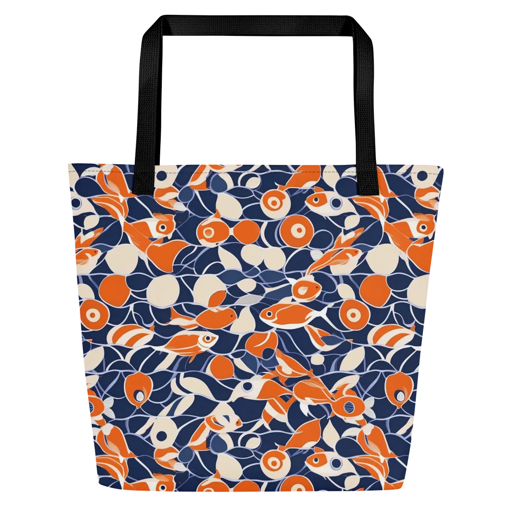 Navy Koi Garden on Large Tote Bag W/ Pocket — Front
