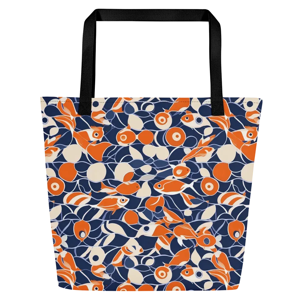 Navy Koi Garden on Large Tote Bag W/ Pocket — Front