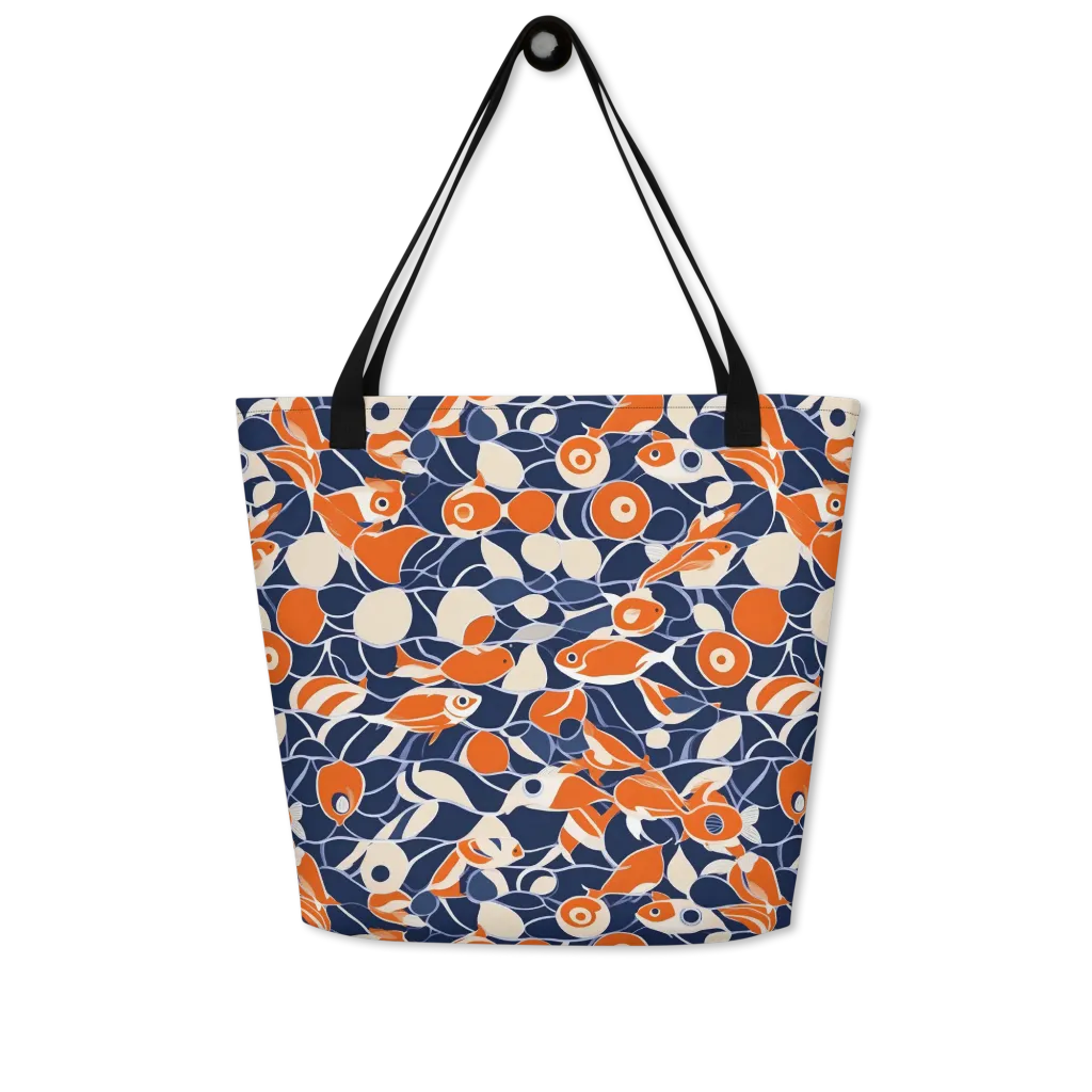 Navy Koi Garden on Large Tote Bag W/ Pocket — Front