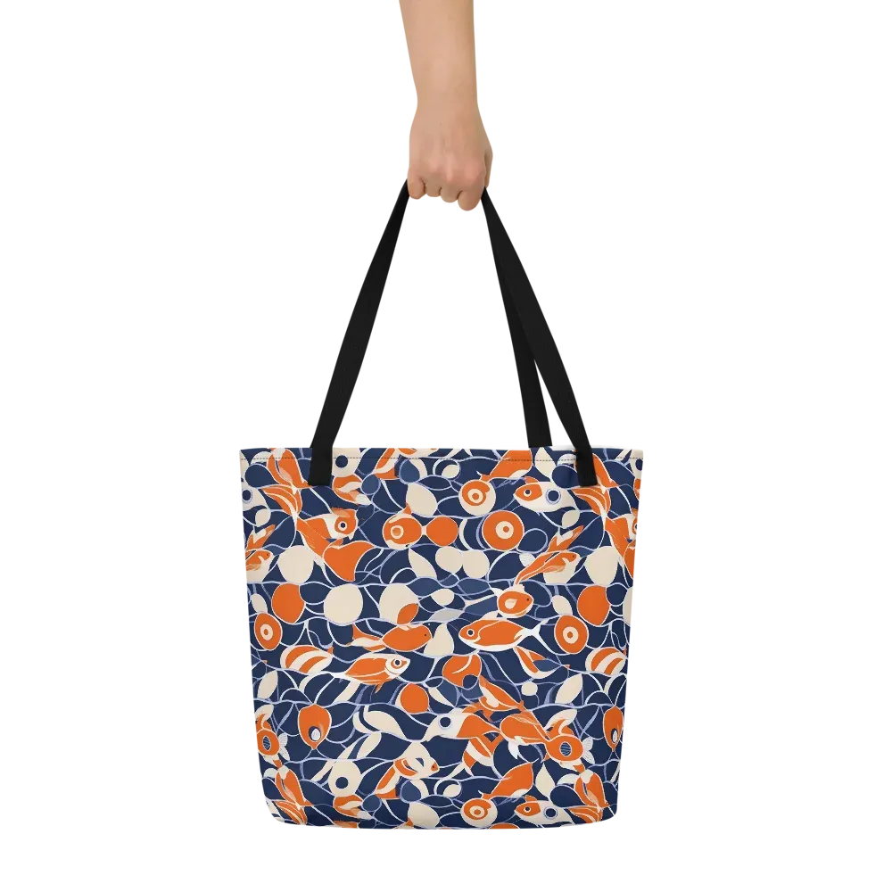 Navy Koi Garden on Large Tote Bag W/ Pocket — Front