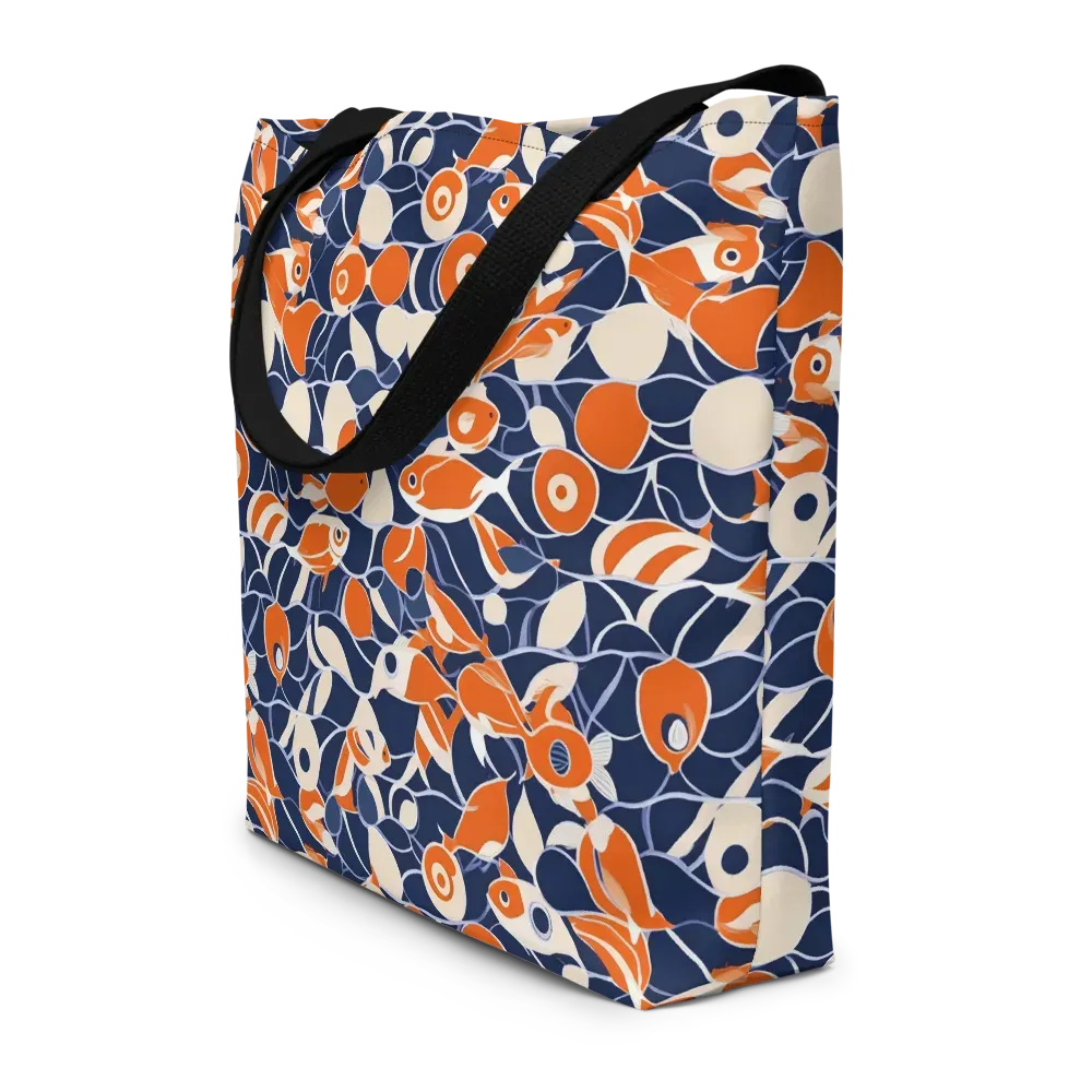 Navy Koi Garden on Large Tote Bag W/ Pocket — Front