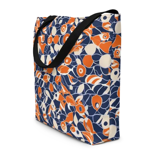 Navy Koi Garden on a Large Tote Bag W/ Pocket
