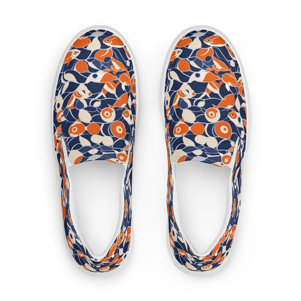 Navy Koi Garden on Women's Slip-On Canvas Shoes — Front