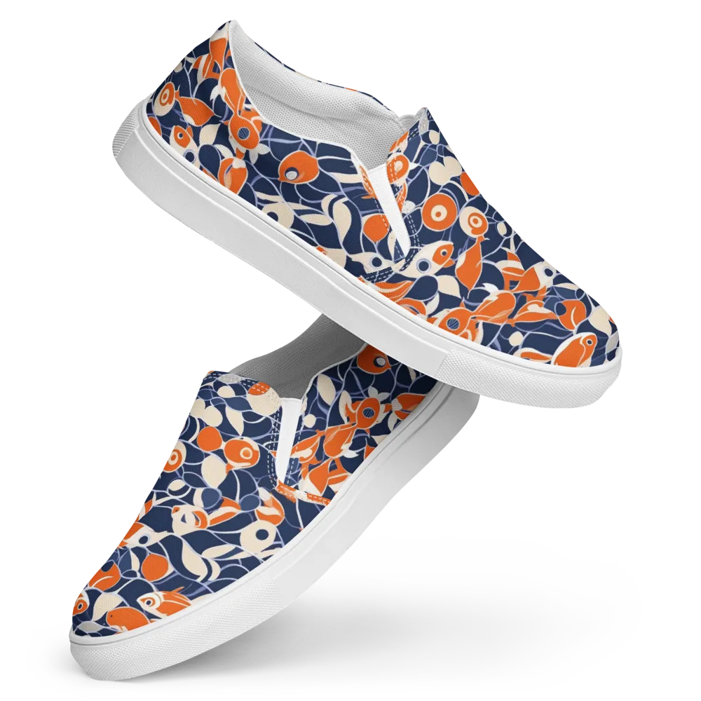Navy Koi Garden on Women's Slip-On Canvas Shoes — Front