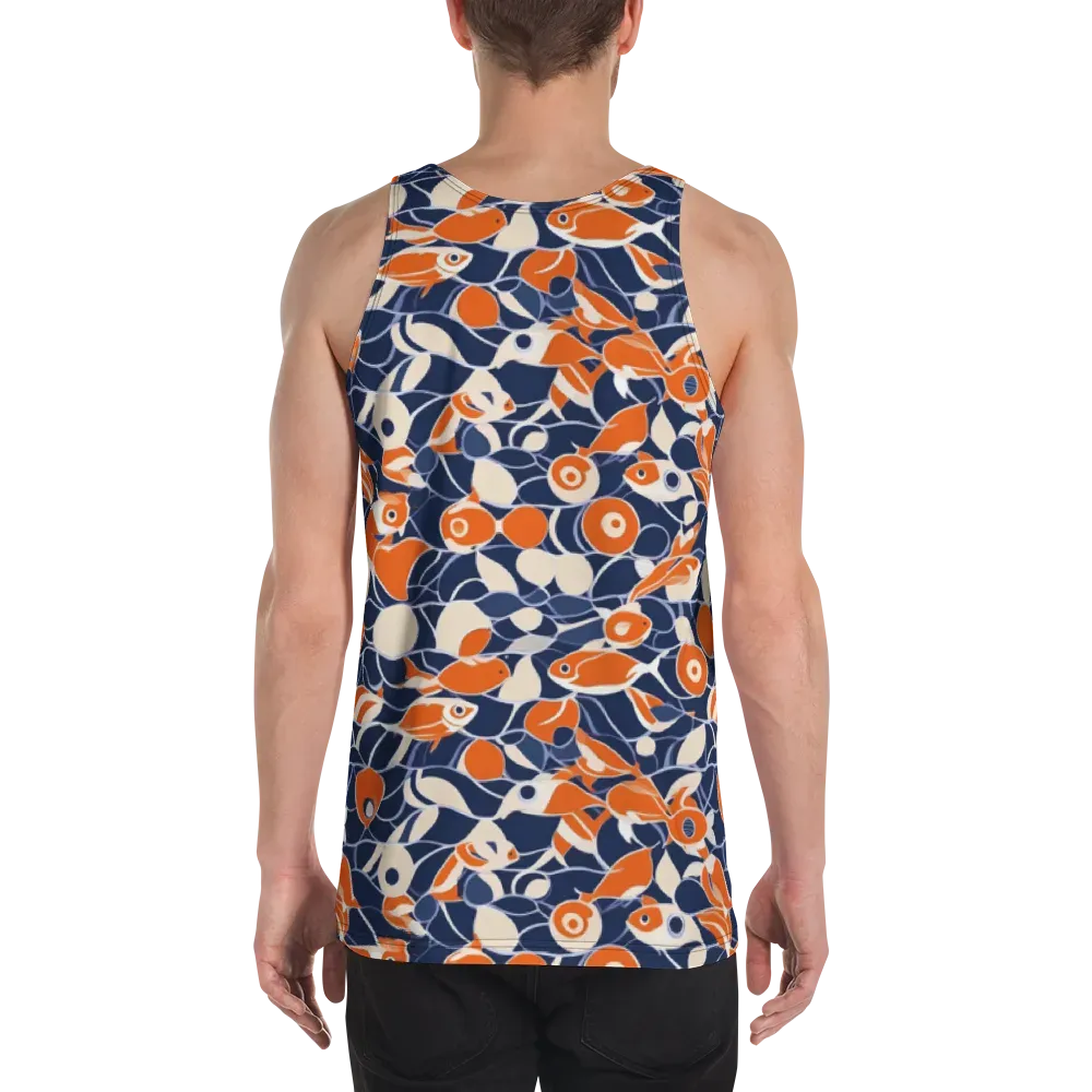 Navy Koi Garden on Men's Tank Top — Back