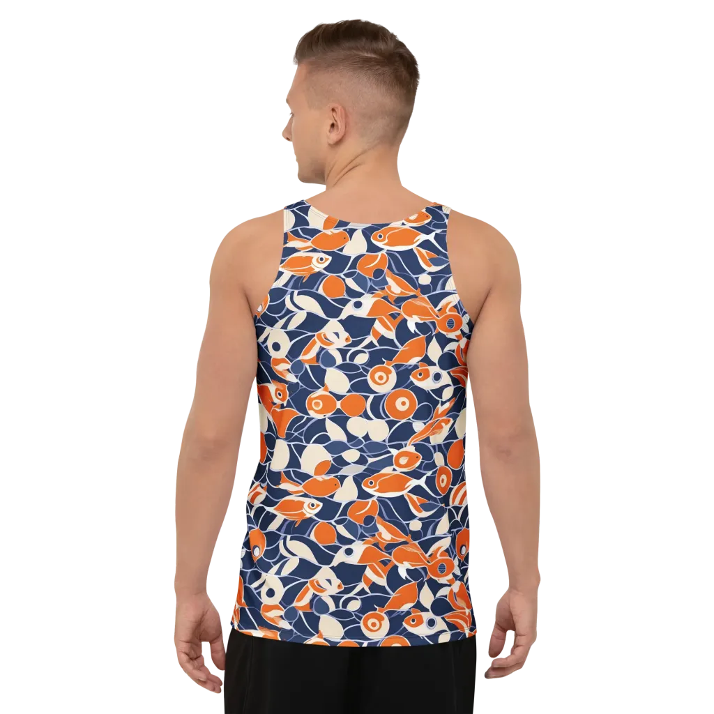 Navy Koi Garden on Men's Tank Top — Back