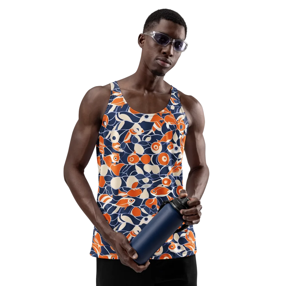 Navy Koi Garden on Men's Tank Top — Front
