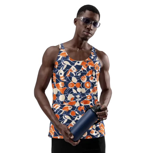 Navy Koi Garden on a Men's Tank Top