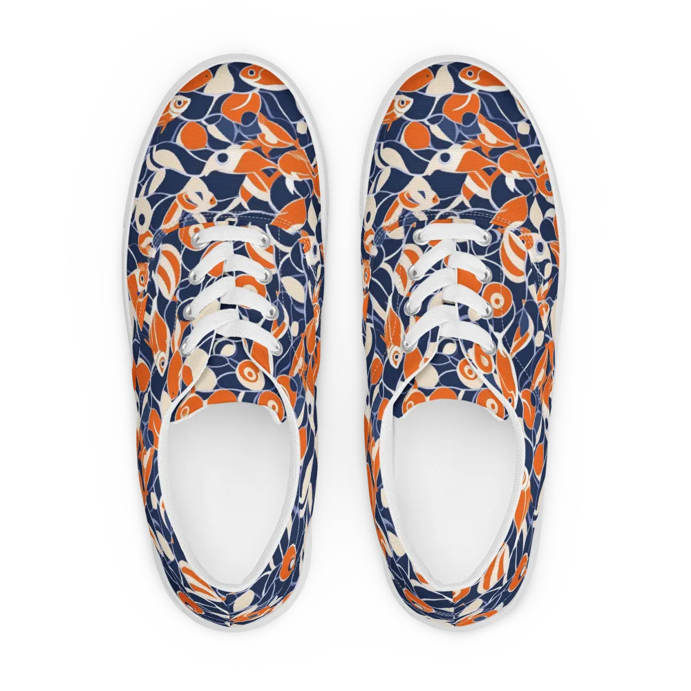 Navy Koi Garden on Men's Lace-Up Canvas Shoes — Front