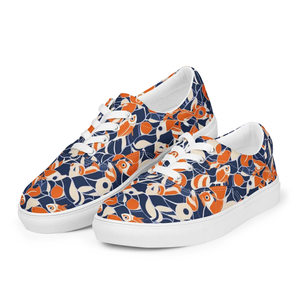 Navy Koi Garden on Men's Lace-Up Canvas Shoes — Left Front