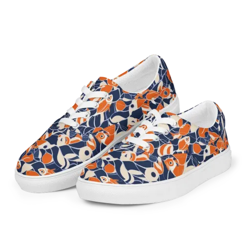Navy Koi Garden on a Men's Lace-Up Canvas Shoes