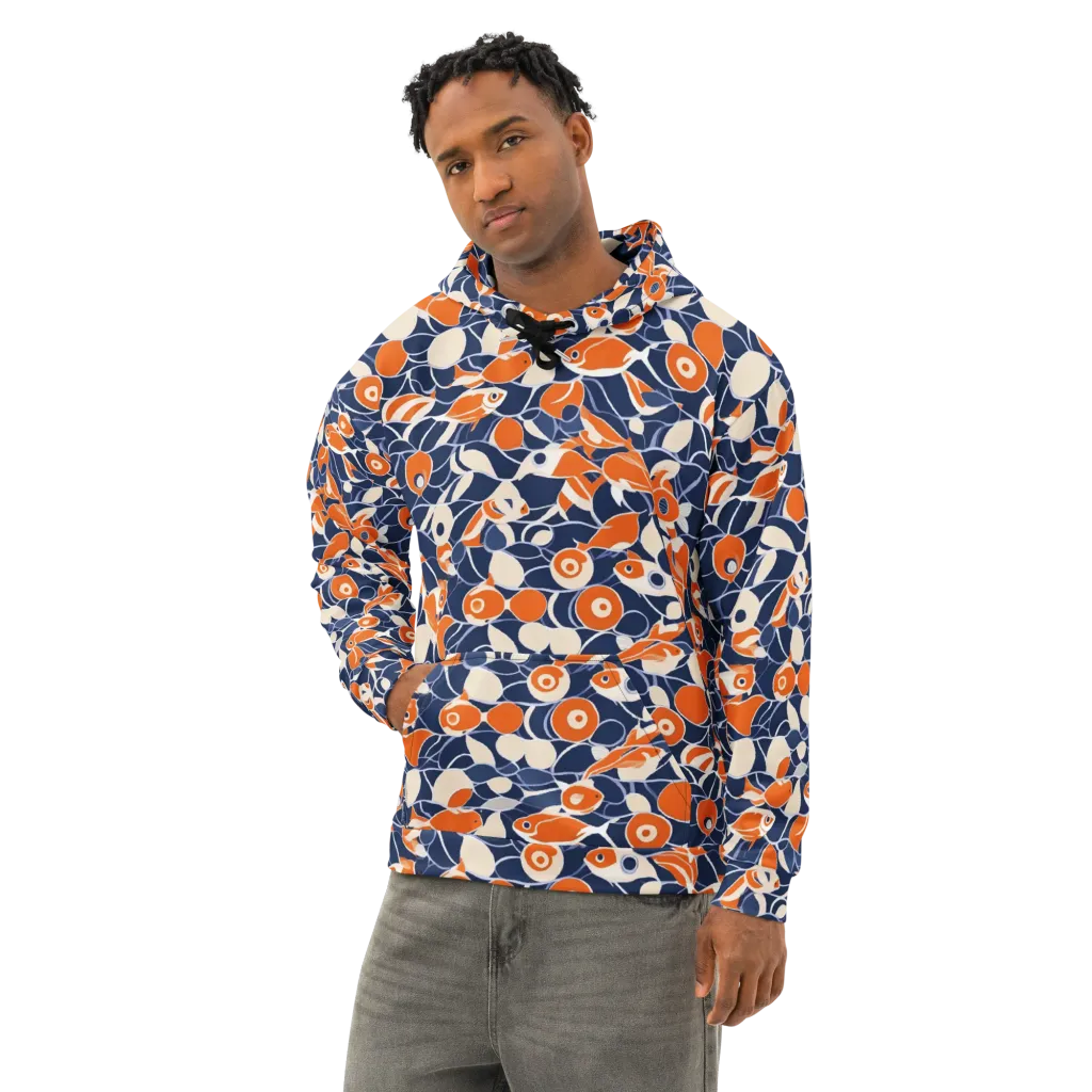 Navy Koi Garden on Cotton Hoodie — Left Front