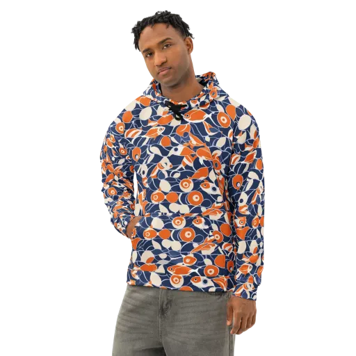 Navy Koi Garden on a Cotton Hoodie