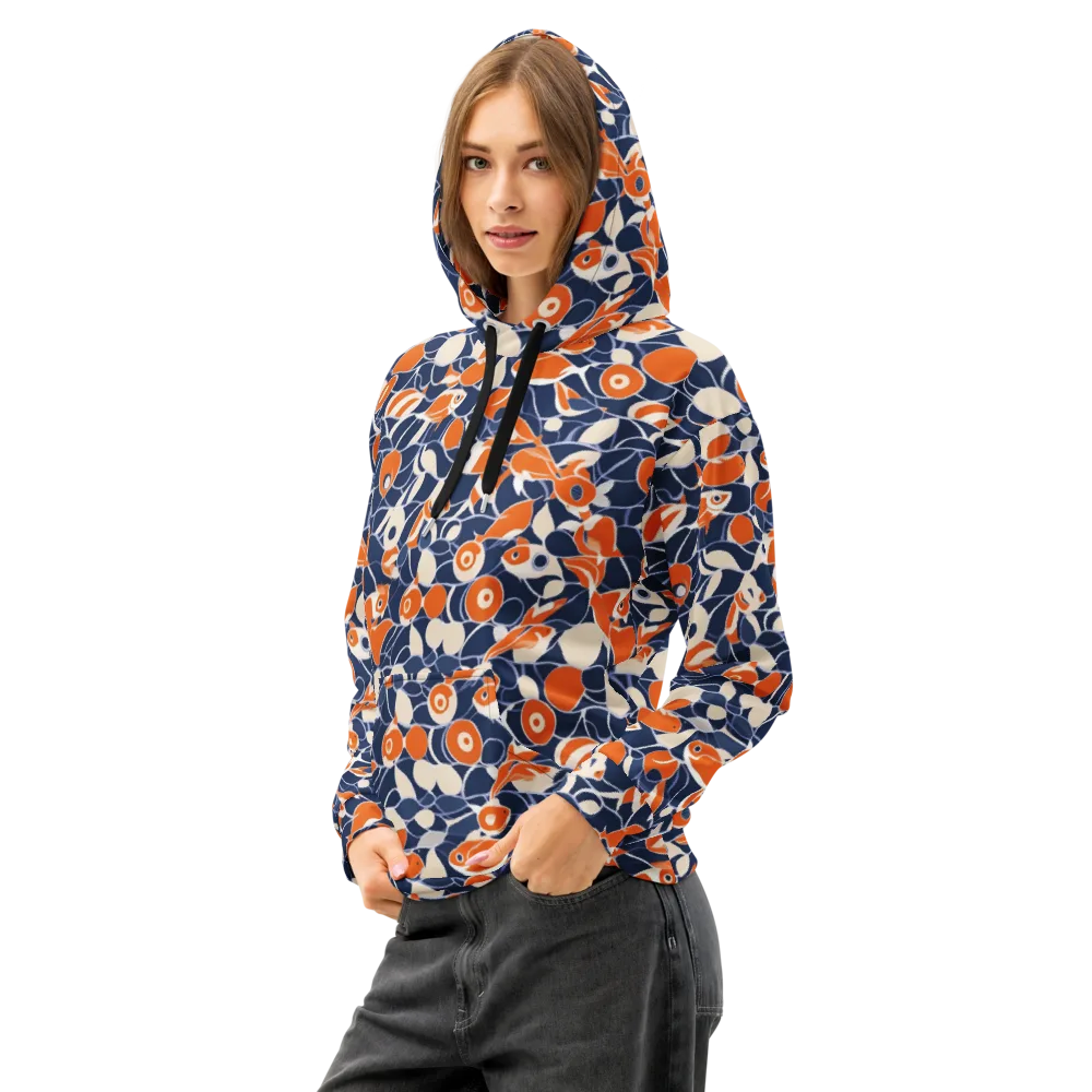Navy Koi Garden on Cotton Hoodie — Left Front