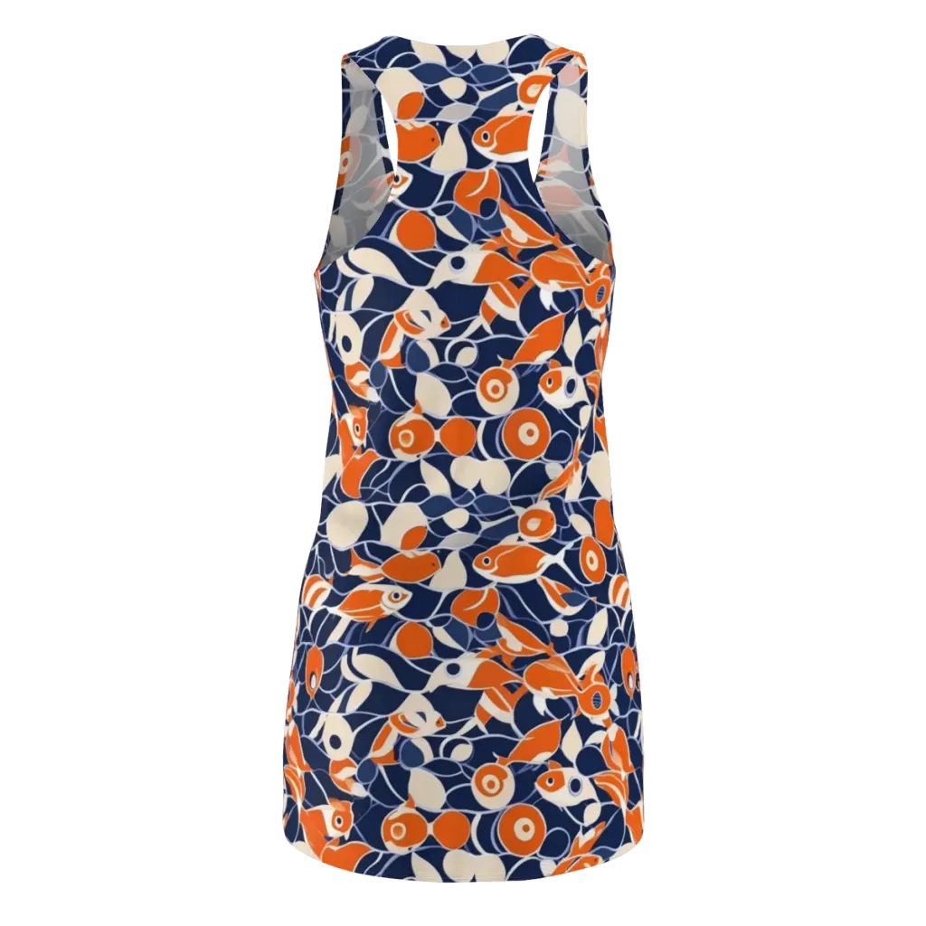 Navy Koi Garden on Racerback Dress — Back