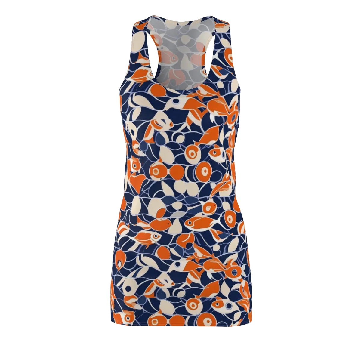 Navy Koi Garden on Racerback Dress — Front