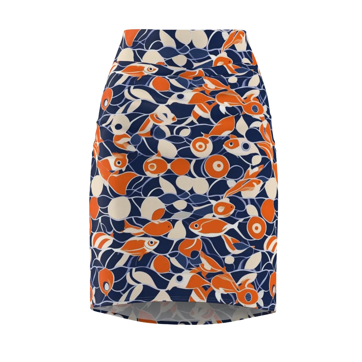 Navy Koi Garden on Pencil Skirt — Front