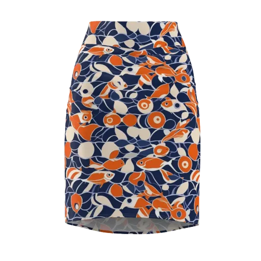 Navy Koi Garden on a Pencil Skirt