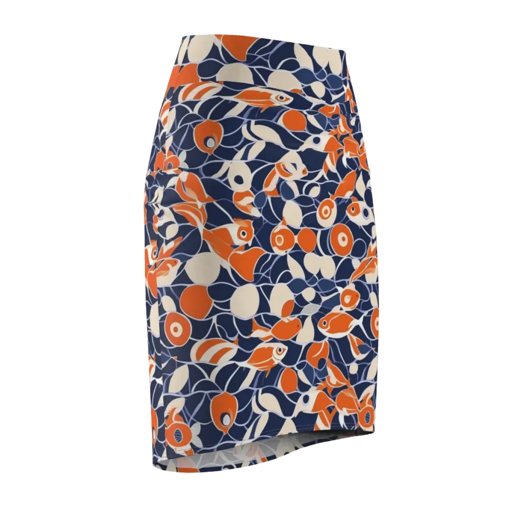 Navy Koi Garden on Pencil Skirt — Front Side
