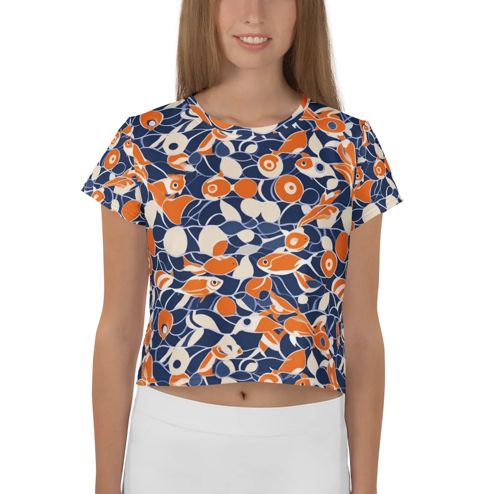 Navy Koi Garden on Crop Tee — Front