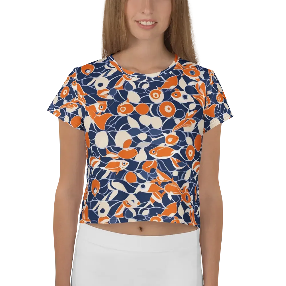 Navy Koi Garden on Crop Tee — Front