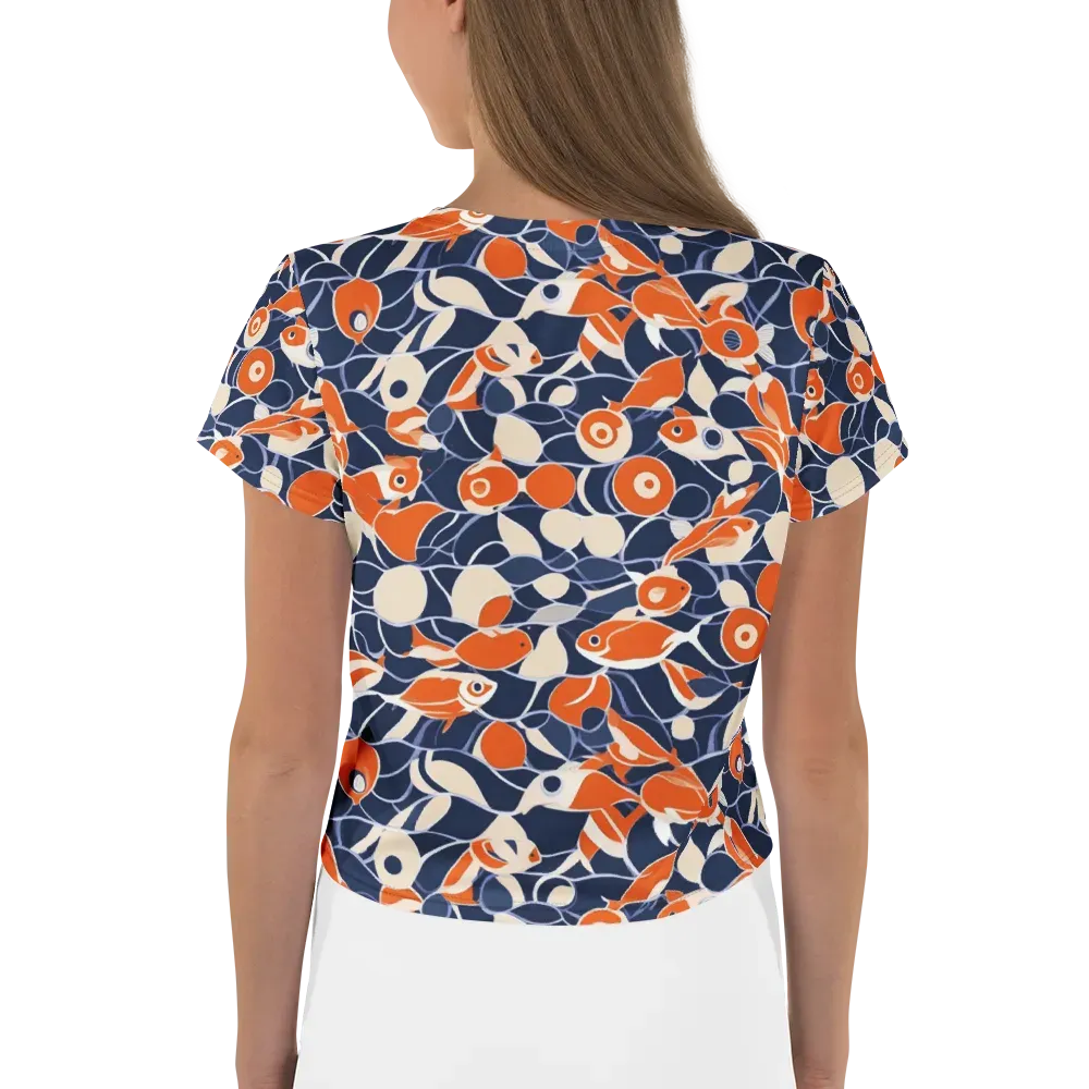 Navy Koi Garden on Crop Tee — Back