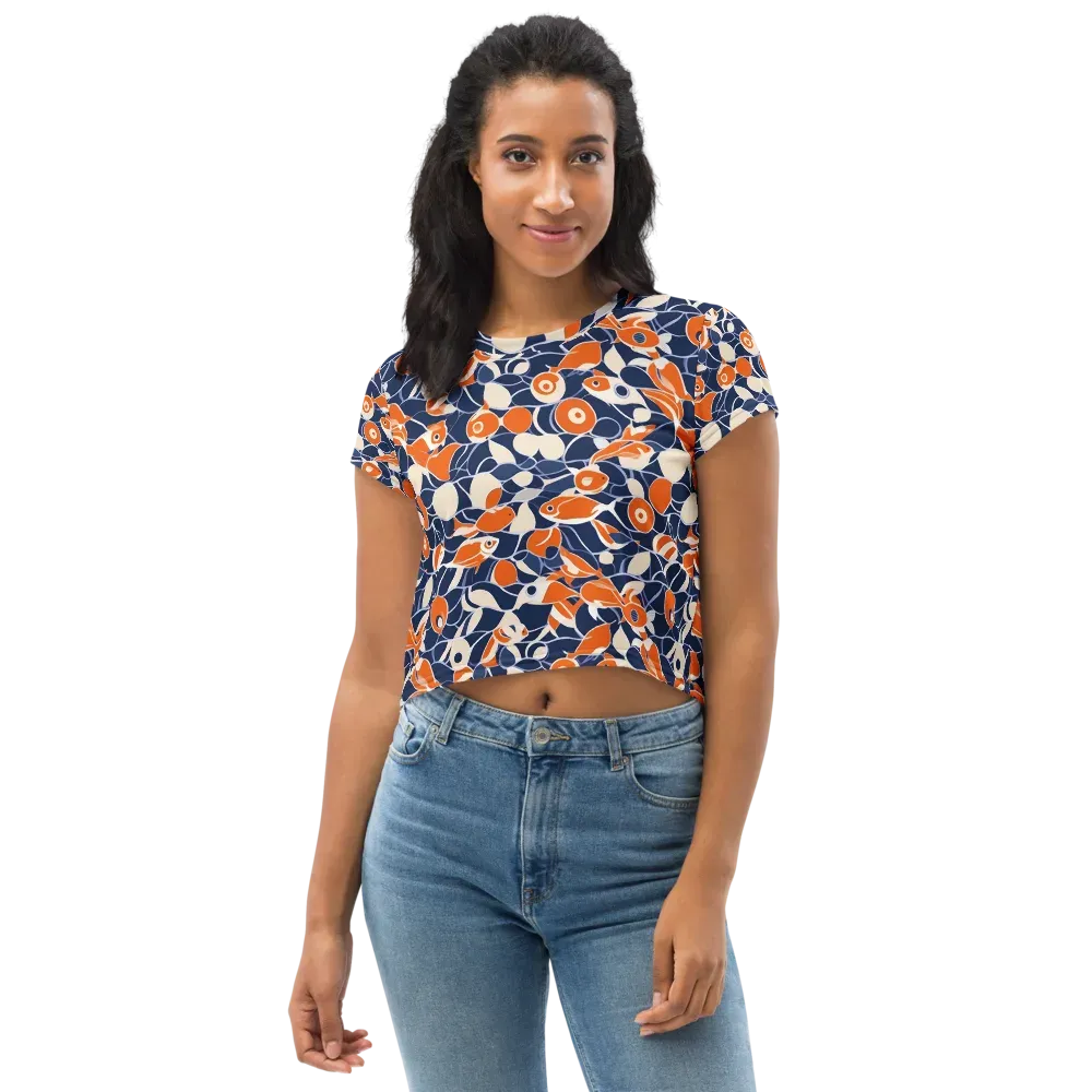 Navy Koi Garden on Crop Tee — Front