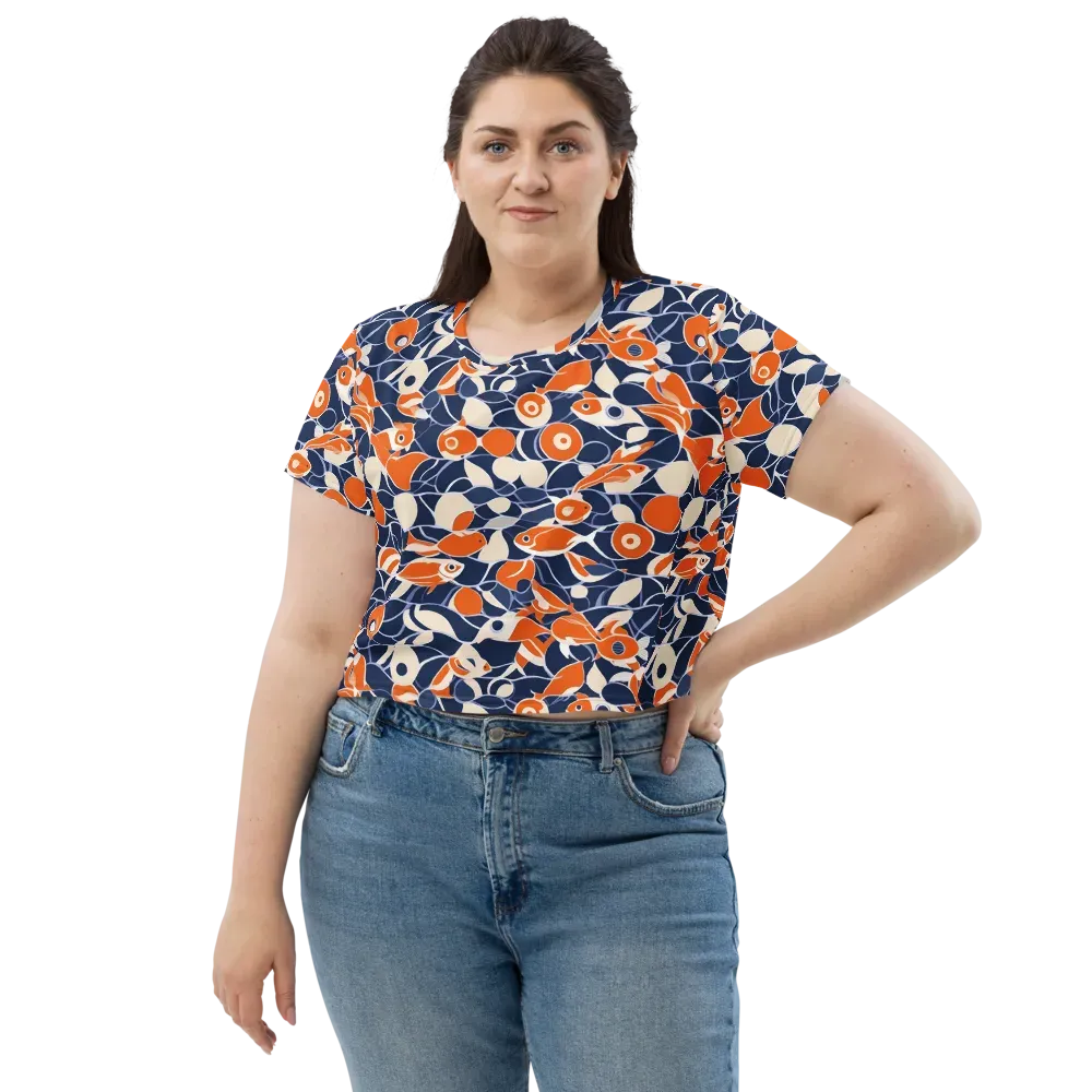Navy Koi Garden on Crop Tee — Front