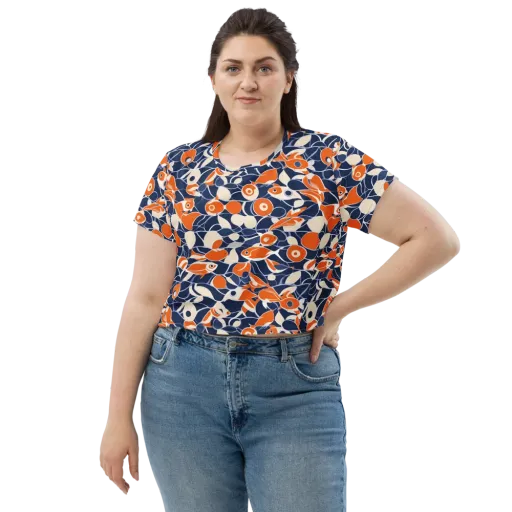 Navy Koi Garden on a Crop Tee