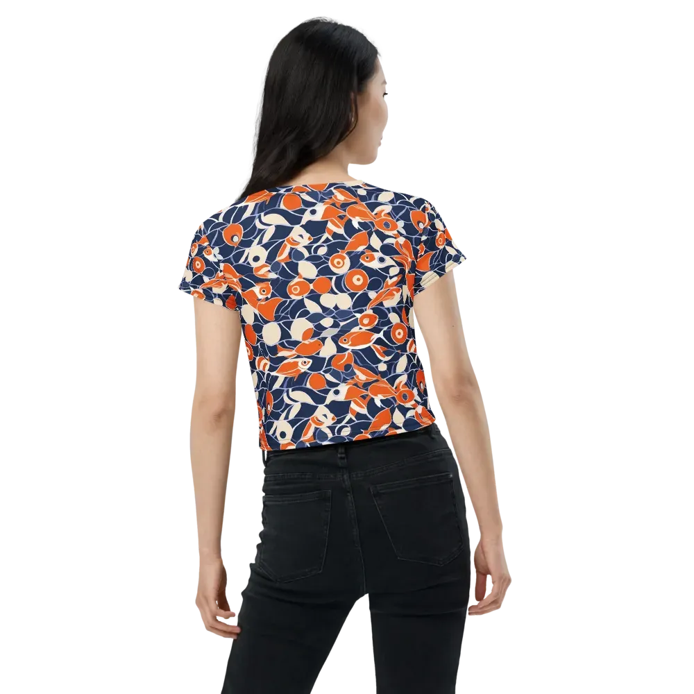 Navy Koi Garden on Crop Tee — Back