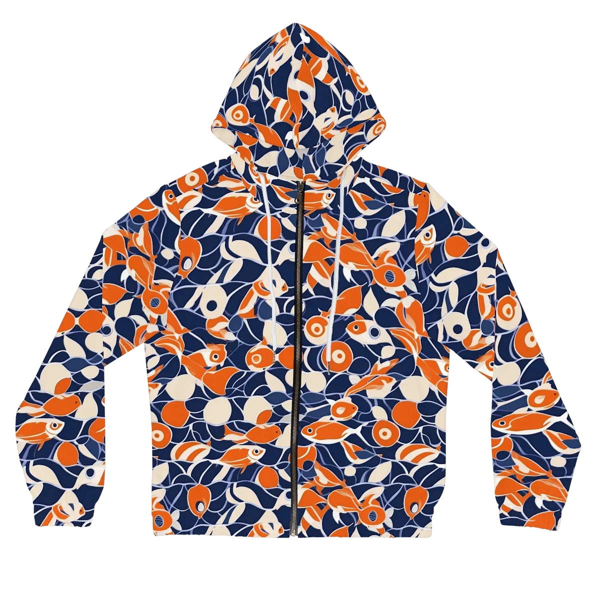 Navy Koi Garden on Women's Full-Zip Hoodie — Front