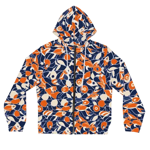 Navy Koi Garden on a Women's Full-Zip Hoodie