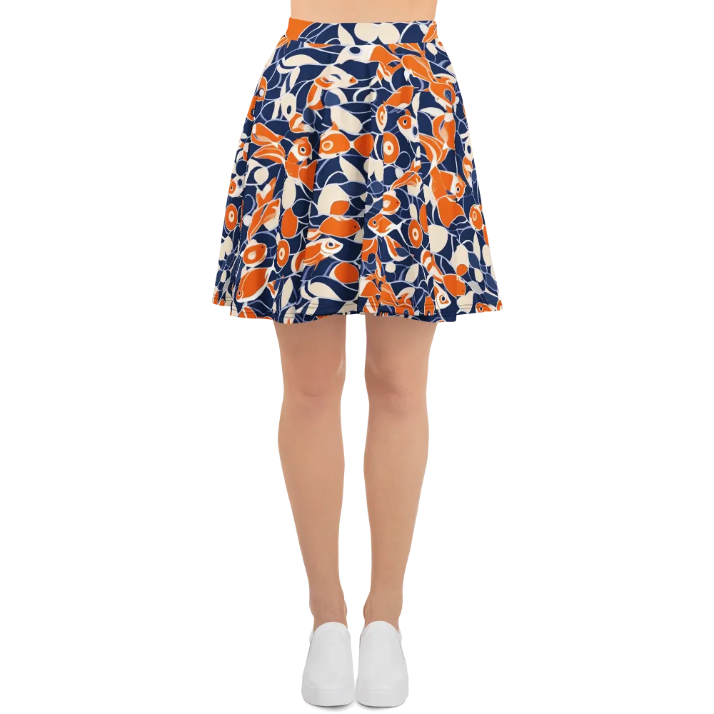Navy Koi Garden on Skater Skirt — Front