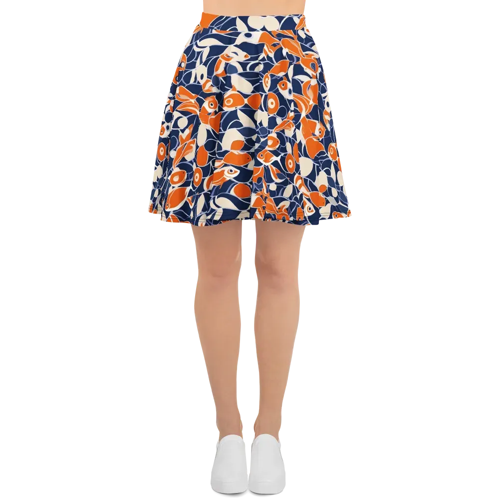Navy Koi Garden on Skater Skirt — Front