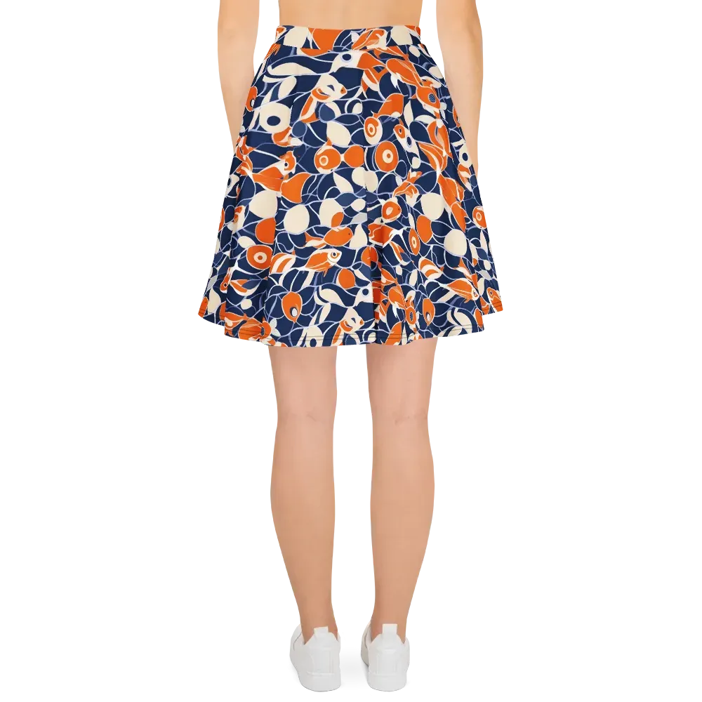 Navy Koi Garden on Skater Skirt — Back