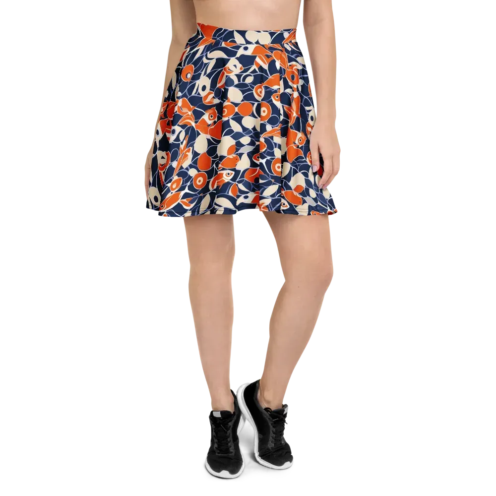 Navy Koi Garden on Skater Skirt — Front