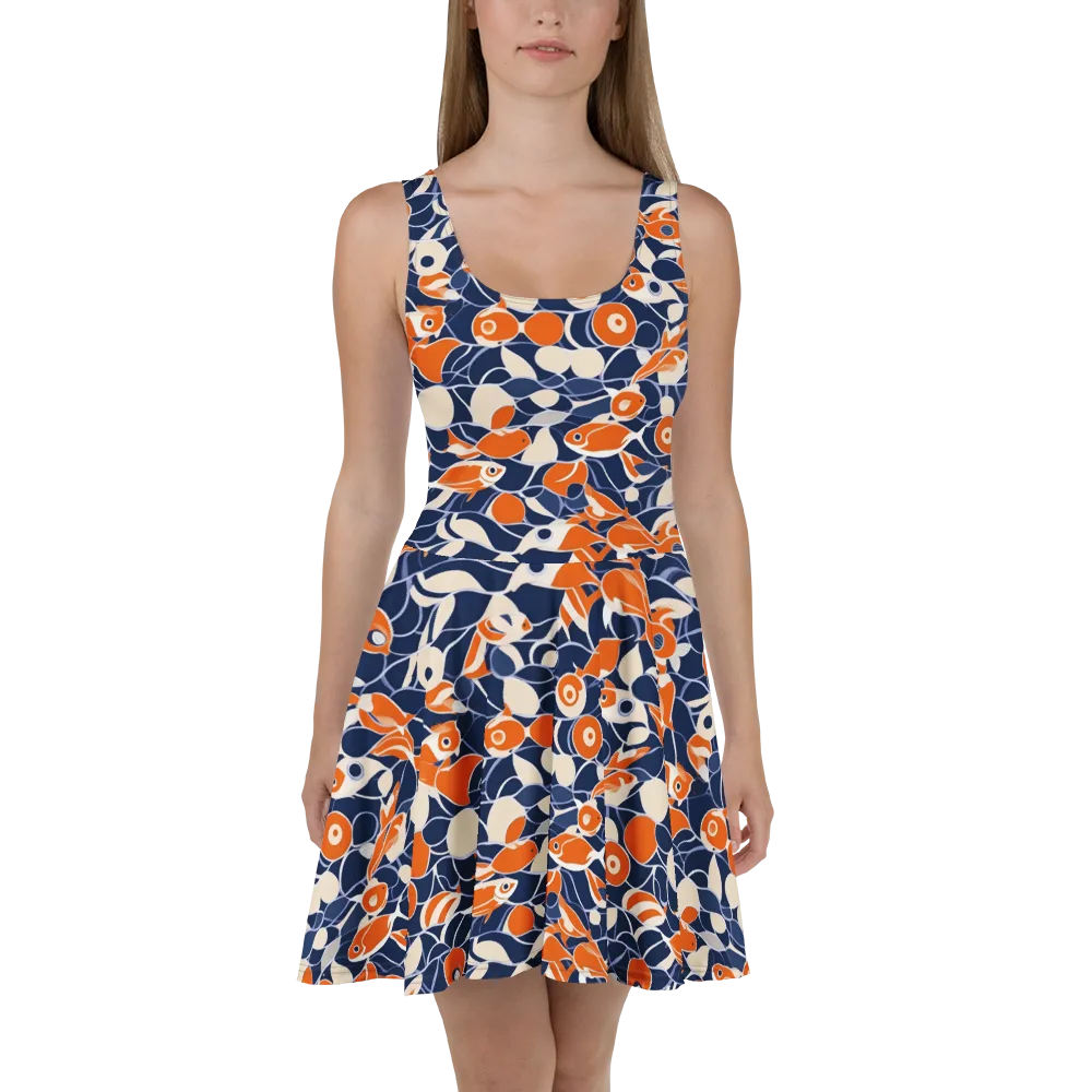Navy Koi Garden on Skater Dress — Front