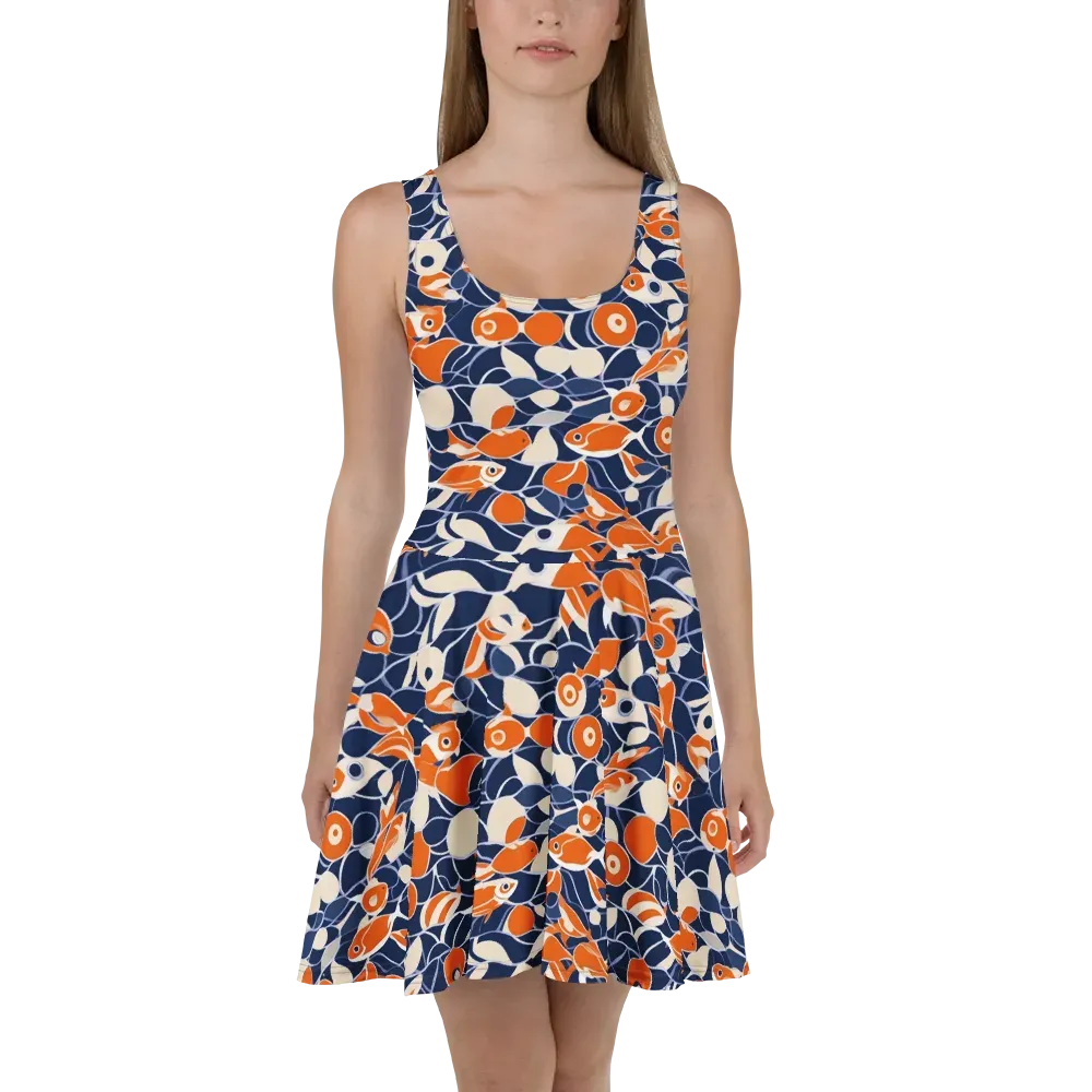 Navy Koi Garden on Skater Dress — Front