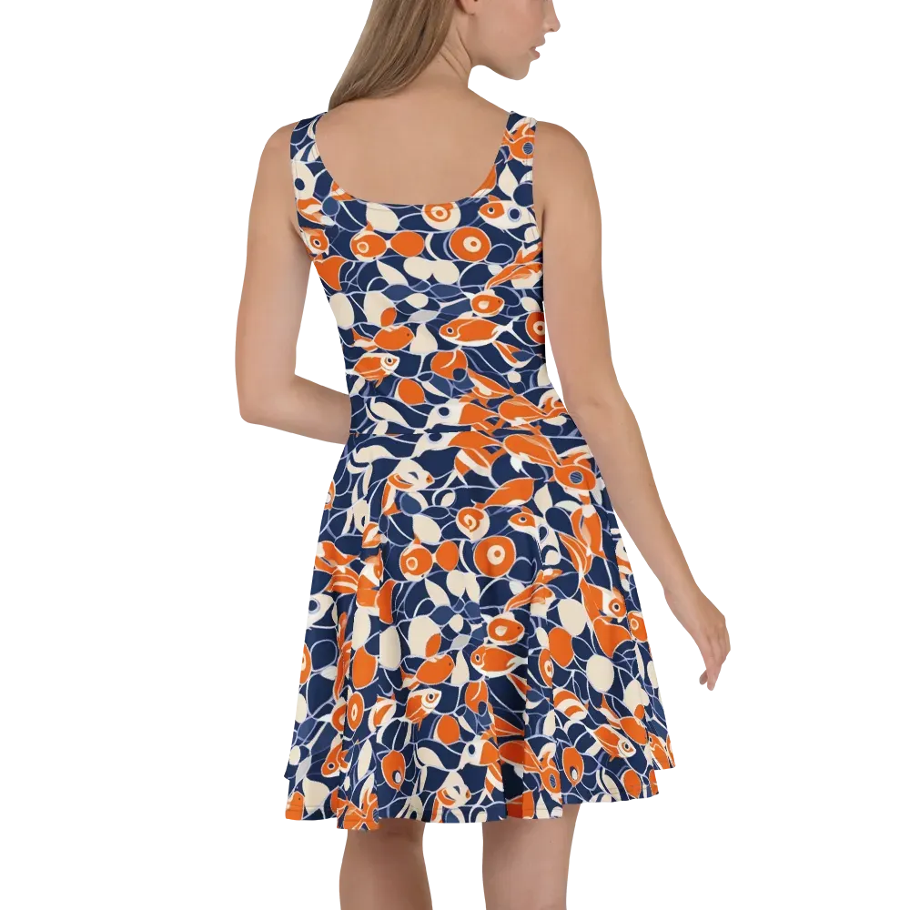 Navy Koi Garden on Skater Dress — Back