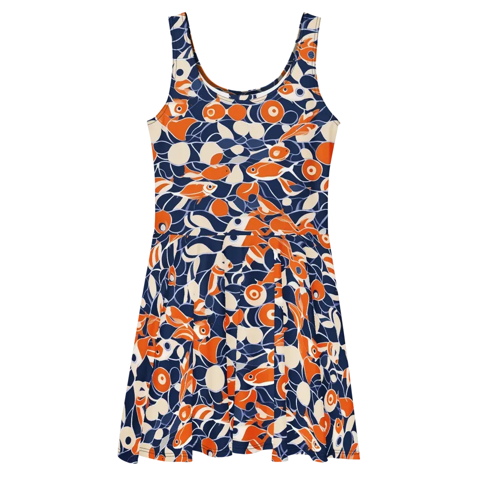 Navy Koi Garden on Skater Dress — Front
