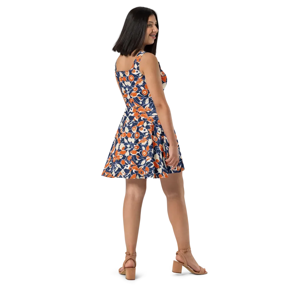 Navy Koi Garden on Skater Dress — Right