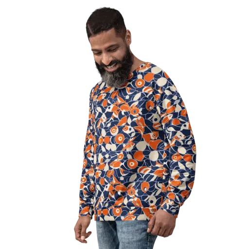 Navy Koi Garden on a Sweatshirt