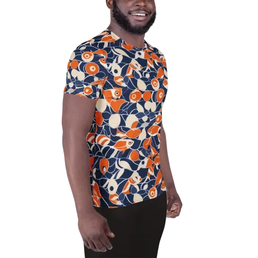Navy Koi Garden on a Men's Athletic T-Shirt