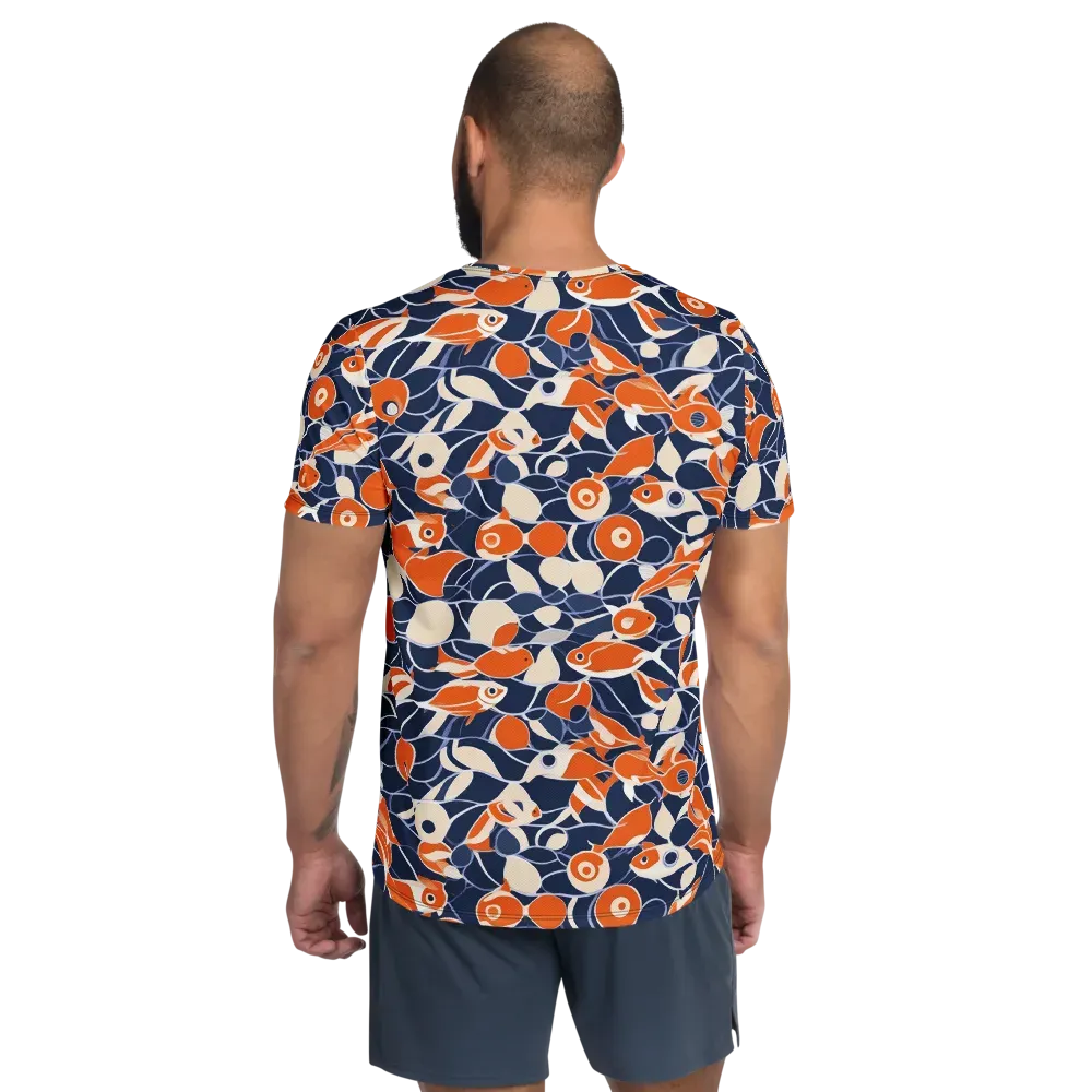 Navy Koi Garden on Men's Athletic T-Shirt — Back