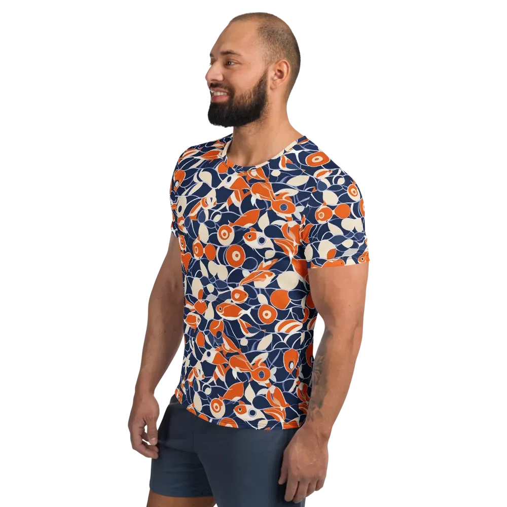 Navy Koi Garden on Men's Athletic T-Shirt — Left