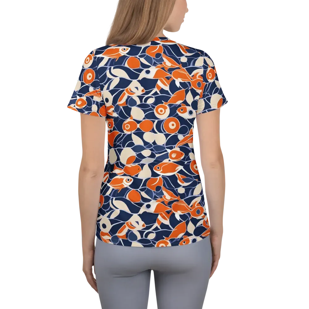 Navy Koi Garden on Women's Athletic T-Shirt — Back