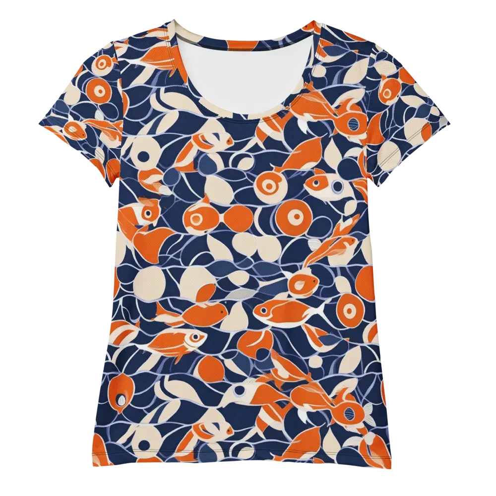 Navy Koi Garden on Women's Athletic T-Shirt — Front