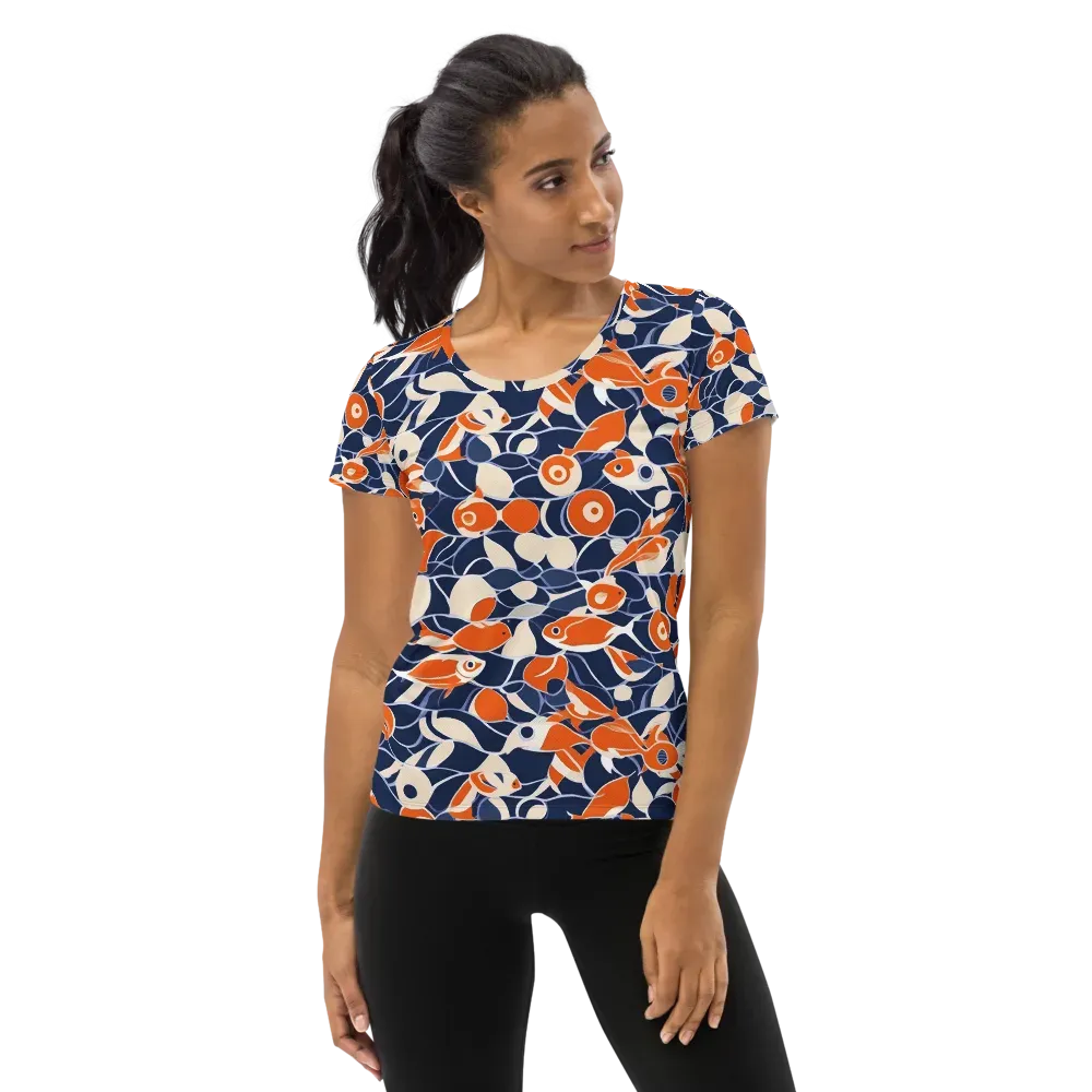 Navy Koi Garden on Women's Athletic T-Shirt — Front