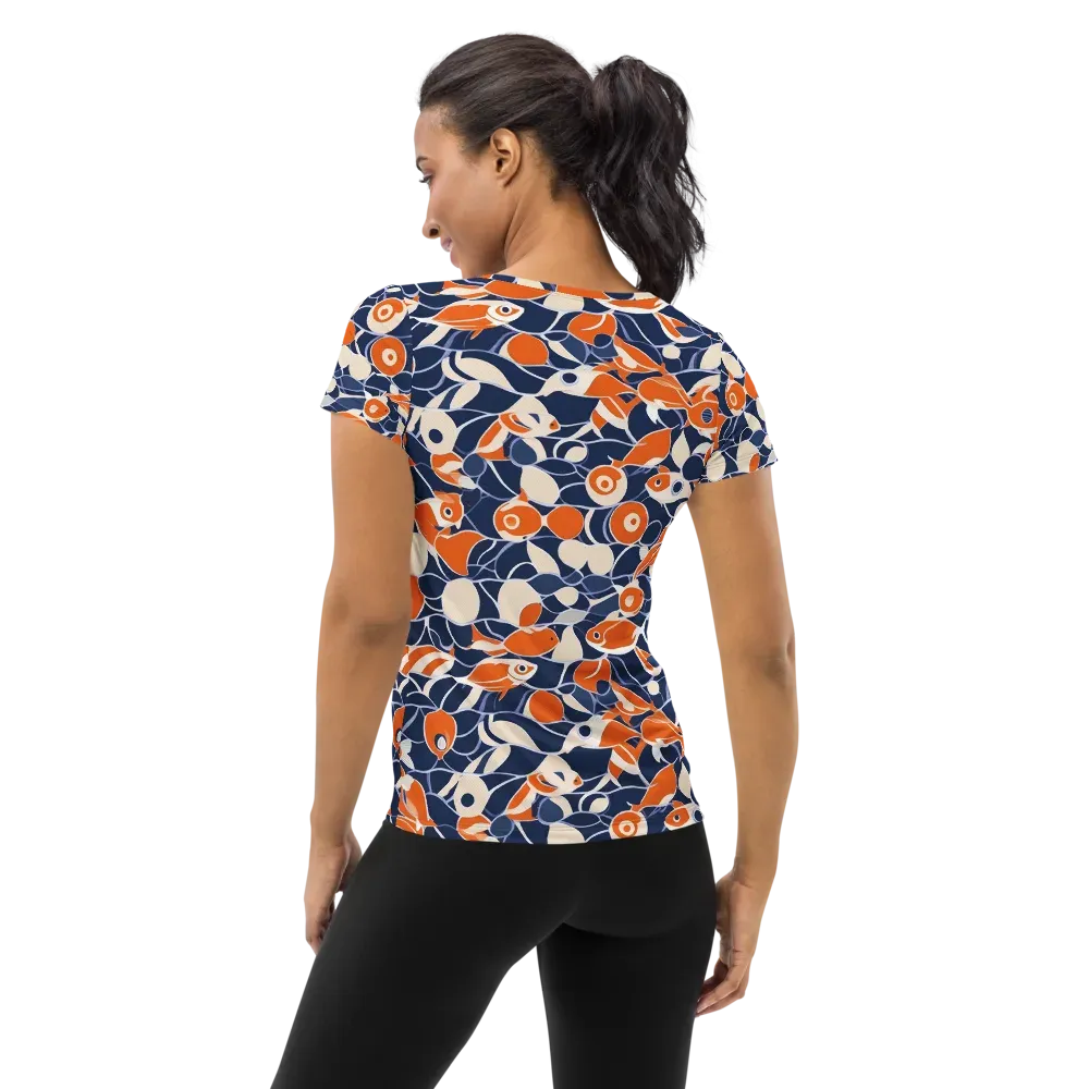 Navy Koi Garden on Women's Athletic T-Shirt — Back